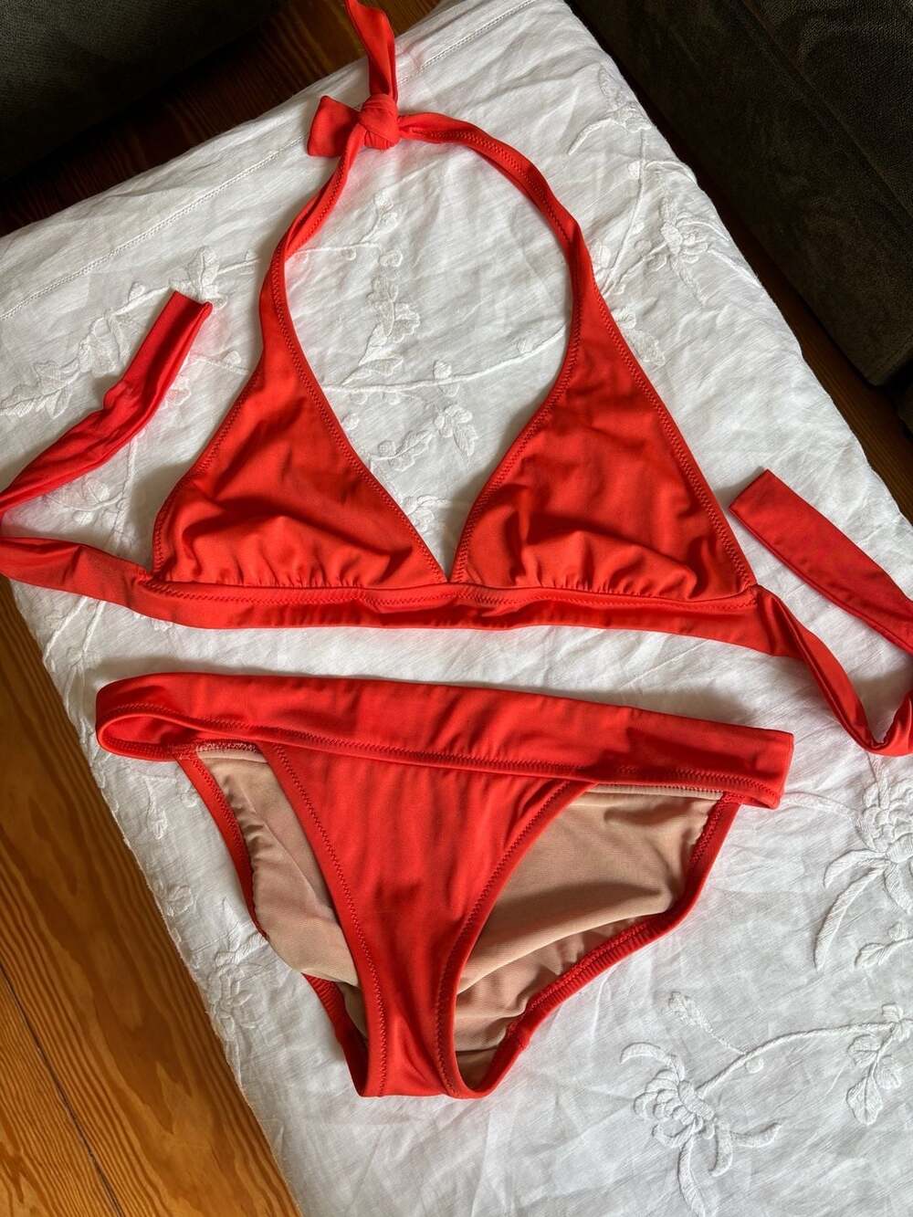 J.Crew orange  Halter Triangle Bikini Set Top Size L Bottom Size M